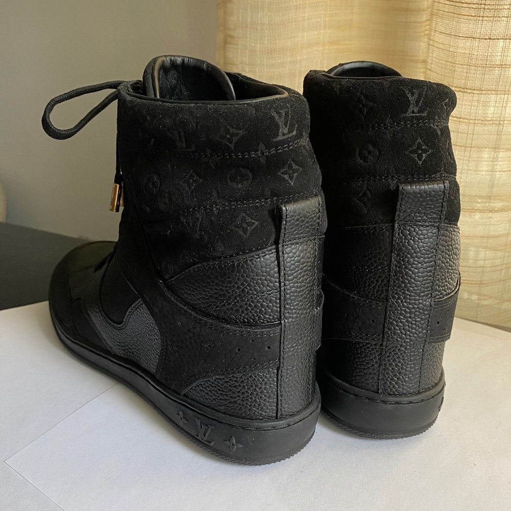 Louis Vuitton black monogram hi top rubber leather hi top fashion shoes wedges - Picture 7 of 11